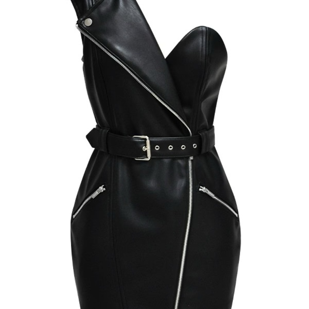 House of CB London Black Faux Leather Biker Mini Dress – Size S - Picture 4 of 8